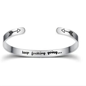 Keep F*cking Going silver tone inspirational bangle bracelet
